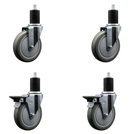 Service Caster 5'' Gray Poly Wheel Swivel 1-3/4'' Expanding Stem Caster Set 2 Brakes, 4PK SCC-EX20S514-PPUB-2-PLB-2-134
